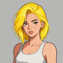 a cool looking latino girl with golden yellow messy hair, with a 2 8 7 hairstyle, wearing tanktop, lesbian, highly detailed, stylized, medium shot, vector line art, clean cel shaded vector art, by ross tron, lois van baarle, artgerm, helen huang, makoto shinkai, ilya kuvshinov, rossdraws