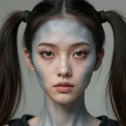 closeup portrait of a half human and half gray alien hybrid girl with pigtails, depth of field, zeiss lens, detailed, symmetrical, centered, fashion photoshoot, by Annie Leibovitz and Steve McCurry, David Lazar, Jimmy Nelsson, Breathtaking, 8k resolution, extremely detailed, beautiful, establishing shot, artistic, hyperrealistic, beautiful face, octane render