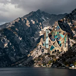 lakeside mountains, art nouveau