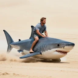 telephoto movie, paul walker rides on a great white shark, racing, sand kicking up, sunset, orange, desert, sunset, wind and dust blowing, movie ending, michael bay movie