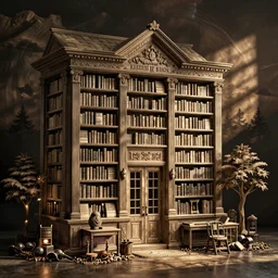 engraving of a magic bookstore
