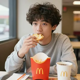 gigachad at mcdonalds eating a happy meal