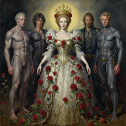the queen of vines and roses by jacek yerka, alex gray, zdzisław beksiński, dariusz zawadzki, jeffrey smith and h.r. giger, oil on canvas, 8k highly professionally detailed, trending on artstation
