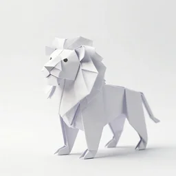 origami lion in white paper, 3 d render, ultra detailed, on white background, studio shot
