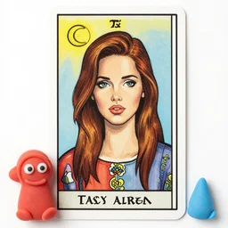 portrait of a beautiful woman by basil wolverton and robert crumb in the style of a garbage pail kids card, tarot card, play - doh
