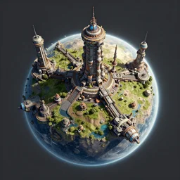sci-fi colony on planet. isometric view, Unreal Engine, ultra detail, 8K, 3D, Greg Rutkowski