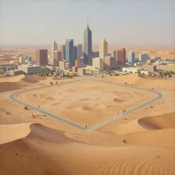 a beautiful painting of desert square in a megalopolis in the early morning by greg rutkowski and annibale caracci trending on artstation