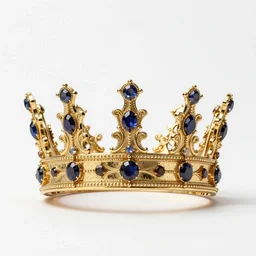 gilded royal crown with jewels, studio product photography, isolated on a pure white background, centered, entire object in frame, sharp focus, soft studio lighting