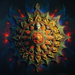 biomechanical kali yantra mandala, volumetric shadows and lighting, psychedelic colors, realistic oil painting by tim hilderbrandt,