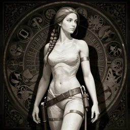 lara croft medieval, dark, shadows, intricate, elegant, highly detailed, artstation, concept art, sharp focus, illustration, mucha