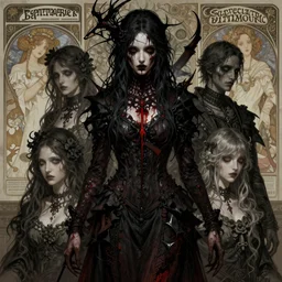 ultra - detailed portraits of bloodborne characters. horrible hell, digital painting, sharp focus illustration, artstation hq. intricate, elegant. wlop, greg rutkowski, alphonse mucha,. dan mumford. incredible by repin background. full height. decollage. assembly. cgsociety. impressionism