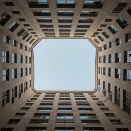 centered horizon, fov 9 0 degrees, yaw 0 degrees, acrophobia view looking down the bottom of a building
