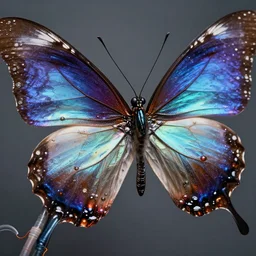 a beautiful photoshoot of butterfly part, with epic bionic cyborg implants, wires, tubes, biomechanical details, liquid, prismatic highlights, depth of field, cinematic, macro, concept art, 5 0 mm, artstation, digital painting, elegant, focus, octane render, ray tracing, by h. r. giger