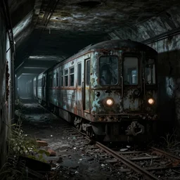 underground abandoned train 3 d, scary atmosphere, nightmare