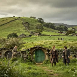 hobbits in the shire scenery landscape, lord of the rings, highly detailed, perfect lighting, perfect composition, 4 k, artgerm, derek zabrocki, greg rutkowski