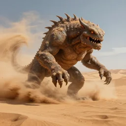 desert monster on a whirlpool of sand, digital painting, highly detailed, concept art, trending on artstation, epic composition, sharp focus, flawless render, masterpiece, volumetric lighting