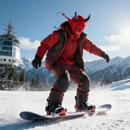 devil on a snowboard