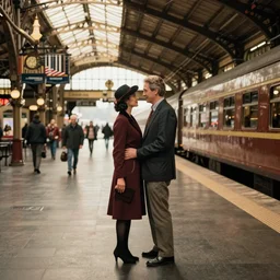 couple in a glamorous old train station by Roger Deakins