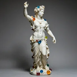 “Apollo statue made of pieces of glass and candy, detailed but rough, 4k photo, great light and shadows”