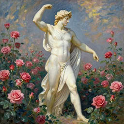 the greek god hermes marched forward among the roses, monet, musha