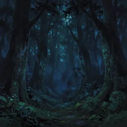 an anime movie background matte painting of a scary, haunted, forest on a dark night | | fantasy, by makoto shinkai, trending on artstation, highly detailed