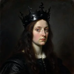The portrait of Lady in black wax crown by Giuseppe Arcimboldo, dark fantasy, witcher, very detailed oil painting, masterpiece, 8k