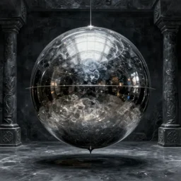 steel silver sphere in the back of a dark stone room, intricate, elegant, sharp focus, highly detailed, concept art, digital painting, aleksi briclot, rutkowski, beksinski