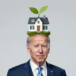 joe biden with a house growing out of the top of the head, art deco design, by Mandy Jurgens and Warhol, Ernst Haeckel, James Jean, artstation, concept art