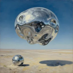 surrealist chrome blob desolate landscape painting