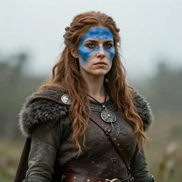 portrait of a celtic feral berserker woman with blue warpaint, medium shot, portrait, concept art, natural lighting, illustration, full color, highly detailed, photorealistic, by greg rutkowski and artgerm, artstation,