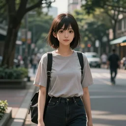 street photography portrait, taipei, a beautiful detailed anime still in streetscape shaded park, octane render split lighting 8 k volumetric ambient studio lighting, cinematic