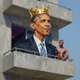 palette knife oil painting portrait of obama, a king - with gold crown with rubies, man in mafia wear and australian aboriginal body paint, concrete balcony, nightclub, artstation trending, artgerm, any racial background, deviant art, hipster, octane, substance, art history 8 k