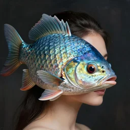 Photorealistic picture of a person with the head of a fish