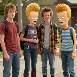 a detailed! movie still of teenage actors playing beavis and butthead