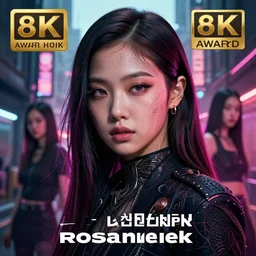 roseanne park of blackpink, hyperrealistic portrait, bladerunner street, by karol bak and agnes cecile, fantasy art, photo realistic, dynamic lighting, artstation, poster, volumetric lighting, very detailed face, intricate complexity, rule of thirds, 8 k, award winning