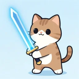 Cat holding a glowing blue sword , digital art , 4k