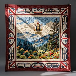 Quilt design inspired by Haida Gwaii artl , detailed, product photo,