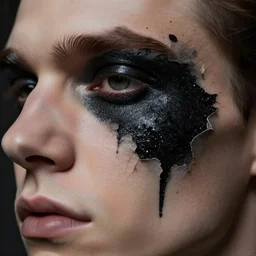 close - up dorian gray's skin peels off revealing black glitter void, fine art photography masterpiece, highly detailed anka zhuravleva ren hang, dramatic lighting, long shot, wide angle, uhd 8 k, sharp focus