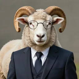 a portrait of a male sheep, a gentleman, sheep wearing a suit, a glasses,, artstation