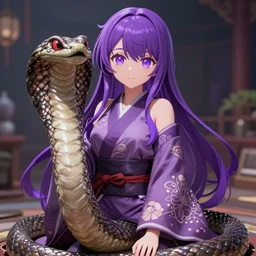 advanced full body digital anime art:: cute short anime girl cobra amalgamation , very long violet hair, purple watery eyes, full round face , wearing a Pareo :: cinematic lighting, very high detail, trending on pixiv :: WLOP, RossDraws, RuanJia, James Jean, Andrei Riabovitchev, Totorrl, Marc Simonetti, Visual Key, and Sakimichan