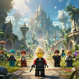 a screenshot of lego final fantasy 7 remake, in no game no life, stephen bliss, 8 k, unreal engine, fantasy art by greg rutkowski, loish, rhads, ferdinand knab, makoto shinkai and lois van baarle, ilya kuvshinov, rossdraws, tom bagshaw, global illumination, radiant light, detailed and intricate environment
