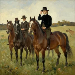 american gothic replaced with horses, by grant wood