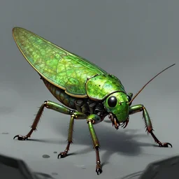 digital Illustration full shot of a huge tettigonia viridissima mutant. cyberpunk noir, trending on artstation