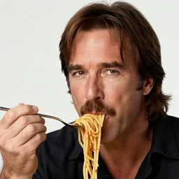 extremely detailed portrait of chuck norris, spaghetti mustache, slurping spaghetti, spaghetti in the nostrils, spaghetti hair, spaghetti beard, huge surprised eyes, shocked expression, scarf made from spaghetti, full frame, award winning photo by letizia battaglia