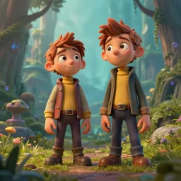 Calvin and Hobbes in a fantasy realm, made by Stanley Artgerm Lau, WLOP, Rossdraws, ArtStation, CGSociety, concept art, cgsociety, realistic, foto realism, octane render, trending on artstation, artstationHD, artstationHQ, unreal engine, 4k, 8k,