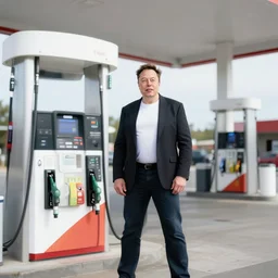 Elon Musk at a gas station, photo