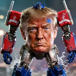 donald trump! as optimus prime in ( gears of war ), transformers, splash art, maga!, patriot!, movie still, detailed face, photorealistic facial features, cinematic lighting, dramatic, octane render, long lens, shallow depth of field, bokeh, anamorphic lens flare, 8 k, hyper detailed, 3 5 mm film grain
