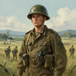 character portrait of a vietnam war american soldier in a thematic landscape, backwards, in the style of greg rutkowski, darek zabrocki, marcin rubinkowski, lorenzo lanfranconi, oleg zherebin, karlkka, trending on artstation