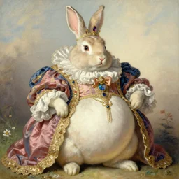 baroque rococo pastel anthromorphic regal male fat king rabbit Greg Hildebrandt Lisa frank portrait