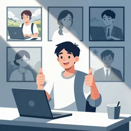 a happy programmer with thumbs up, clean cel shaded vector art. shutterstock. behance hd by lois van baarle, artgerm, helen huang, by makoto shinkai and ilya kuvshinov, rossdraws, illustration